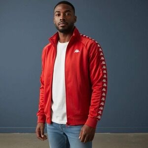 Kappa Track Jacket Mens Large Red Slim Fit Omini Logo Tape Full Zip Athletic